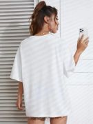 Baskılı Oversize Bisiklet Yaka T-shirt - Beyaz resmi